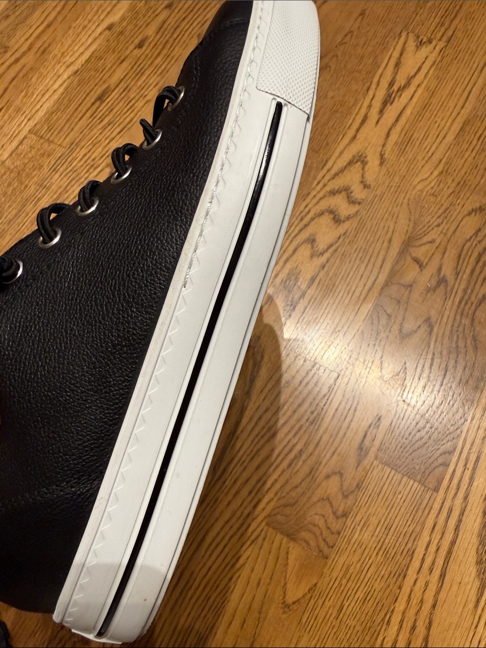Paul Green Black Leather Low-Profile Lace-Up Sneakers with White Trim - Picture 2 of 3